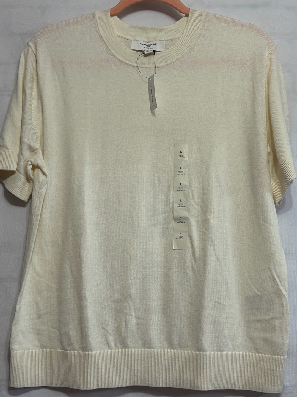 NWT Banana Republic Forever Sweater Ivory Short Sleeve Shirt Top Large